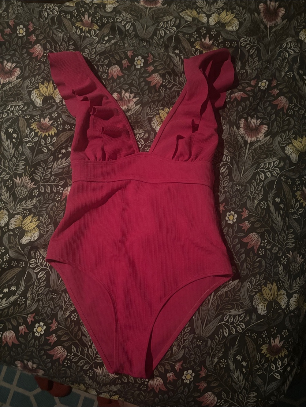 SHEIN Hot Pink Ruffle V-Neck One-Piece Swimsuit